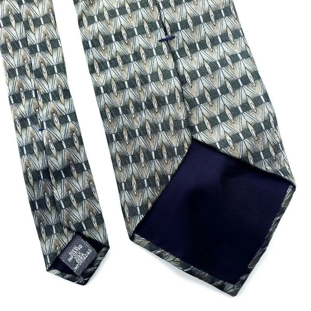 Savile Row Green Print Silk Tie Short‎